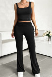 Plain Rib U Neck Tank Top with Pants 2pcs Set