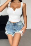 Plain Buttoned Square Neck Tank Top