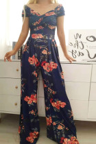 Twisted Bust Off Shoulder Wide Leg Floral Jumpsuit