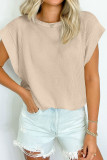 Plain Textured Striped Short Sleeves Top