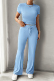 Crew Neck Two Pieces Top and Pants Set 