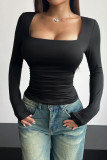 Square Neck Long Sleeves Plain Top 