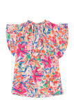 Multicolour Floral Ruffled Sleeve V Neck Summer Blouse