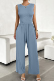 Plain Slim Tank with Wide Leg Bottom Sleeveless Jumpsuit