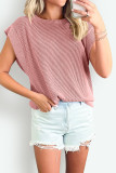 Plain Textured Striped Short Sleeves Top