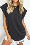 Plain Textured Striped Short Sleeves Top