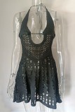 Plain Crochet Lace Open Bust Backless Dress
