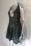 Plain Crochet Lace Open Bust Backless Dress