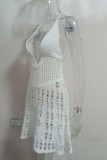 Plain Crochet Lace Open Bust Backless Dress