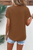 Plain Textured V Neck Short Sleeves Top