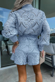 Full Lace Buttoned Blouse With Shorts 2pcs Set