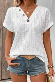 V Neck Button Textured Short Sleeves Top 