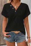 V Neck Button Textured Short Sleeves Top 