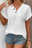 V Neck Button Textured Short Sleeves Top 