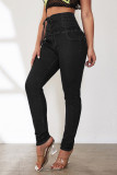 Plain High Waist Cross Ribbon Skinny Jeans Pants