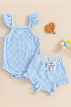 Plain Texture Checked Baby Romper With Shorts 2pcs Set