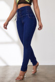 Plain High Waist Cross Ribbon Skinny Jeans Pants