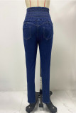 Plain High Waist Cross Ribbon Skinny Jeans Pants