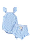 Plain Texture Checked Baby Romper With Shorts 2pcs Set