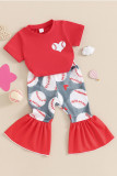 Kids Baseball Theme Top and Flare Pants Set 