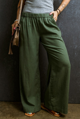 Fern Green Elastic Waist Casual Wide Leg Pants