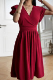 V Neck Ruffle Smocked Dress 