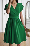 V Neck Ruffle Smocked Dress 