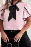 Pink Front Tie Neckline Turlip Sleeves Plus Size Top