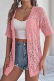 Plain Crochet Knit Open Cardigan