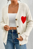 Heart Patchwork Apricot Open Button Knit Cardigan