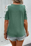 Cold Shoulder Lace Patched Twist Knot Top 