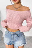 Pink Off Shoulder Cable Knit Sweater