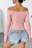 Pink Off Shoulder Cable Knit Sweater