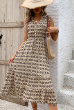 Sleeveless V Neck Button Printed Dress