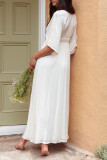 White V Neck Button Maxi Dress 