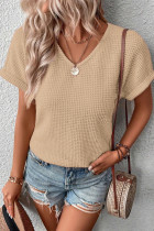 Oatmeal Textured Knit Button Back Cuffed Sleeve Tee