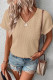 Oatmeal Textured Knit Button Back Cuffed Sleeve Tee