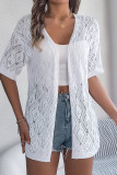 Plain Crochet Knit Open Cardigan