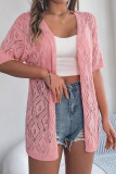 Plain Crochet Knit Open Cardigan