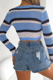 Hollow Out Knit Striped Front Tie Open Cardigan