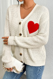 Heart Patchwork Apricot Open Button Knit Cardigan