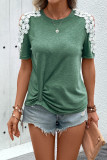 Cold Shoulder Lace Patched Twist Knot Top 