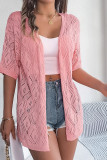 Plain Crochet Knit Open Cardigan