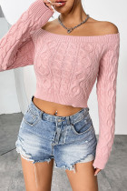 Pink Off Shoulder Cable Knit Sweater