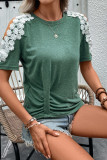 Cold Shoulder Lace Patched Twist Knot Top 