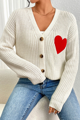 Heart Patchwork Apricot Open Button Knit Cardigan