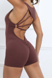 Plain Twisted V Neck Strappy Backless Fitting Romper