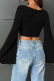 Square Neck Flare Sleeves Crop Top 