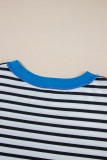 Black Stripe Oversized Contrast Trim Exposed Seam High Low T Shirt