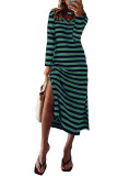 V Neck Stripes Long Dress 